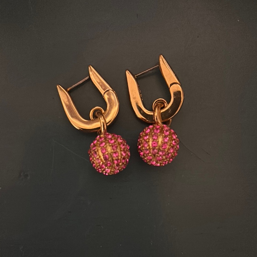 Gold and Pink Hoop Earrings